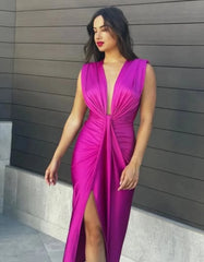 Duttini | Draped Plunge Evening Dress For Women – Dresses Collection