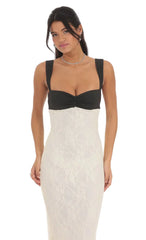 Two-Toned Lace Maxi Dress In Cream