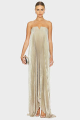 Duttini | Metallic Pleated Strapless Gown