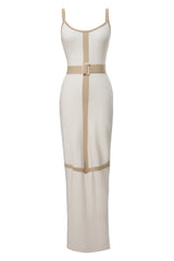 Ivory Beige Belted Cami Maxi Dress