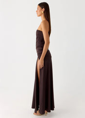 Darana Corset Satin Maxi Dress Chocolate