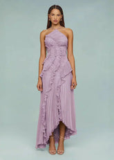 Livette - Halter Neck And Ruffles Maxi Dress