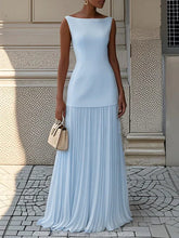 Livette - Boat Neck Pleated Maxi Dress