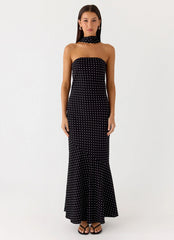 Pagoda Maxi Dress Black Polkadot