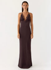 Indya Halter Maxi Dress Chocolate