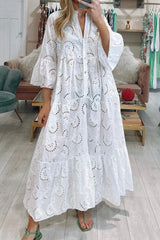 Bohemian Embroidered Cotton Maxi Dress - Lightweight, Flowy & Effortlessly Chic