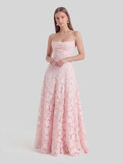 Floral-Burnout Cowl Neck Gown
