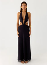 Astraeus Beaded Sequin Maxi Dress Black