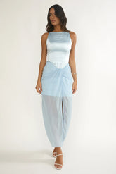 Amelisse Sheer Waist Wrap Maxi Dress Ice Blue