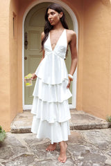 Auguste Tiered Frill Strappy Back Dress Ivory