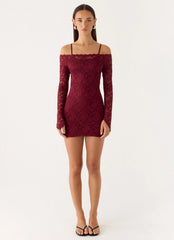 Just This Once Lace Mini Dress Merlot