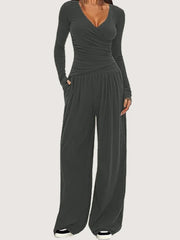 Women's Long-Sleeve Wide-Leg Lounge Set | Soft Stretch Two-Piece Set