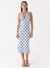 Awuku Midi Dress Blue Mocha Dot