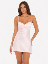 Satin Sweetheart Neck Dress In Pink And Green