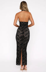 Noir Elegance Lace Maxi Dress