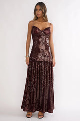 Miller Sequin Maxi Dress Burgundy