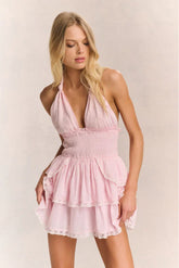 Deanna Heritage Halter Mini Dress - Pink
