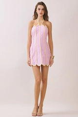 Lenny Scalloped Linen Halter Mini Dress