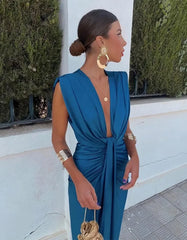 Duttini | Draped Plunge Evening Dress For Women – Dresses Collection