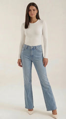 Women's Ribbed Long-Sleeve Fitted T-Shirt | Soft Round-Neck Layering Top
