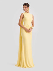 Boat-Neck Maxi Dress With Cape-Sleeves