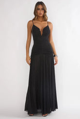 Orizel Pintuck Maxi Dress Black