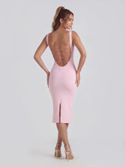 Lace Trimmed Backless Midi Dress