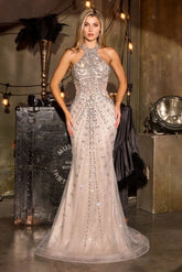 Manuela Gown - High Halter Beaded Dress