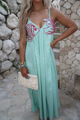 Ariel Flared Maxi Dress-Aqua