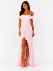 Icon In Motion Off Shoulder Maxi Dress Baby Pink