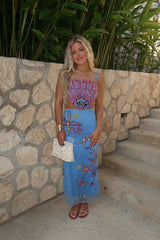 Shell Embellished Midi Dress-Blue Multi