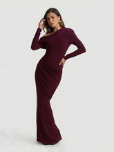 Asymmetric-Neck Maxi Dress With Ruched Detailing