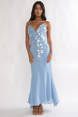 Meranda V Neck Maxi Dress Sequin Blue