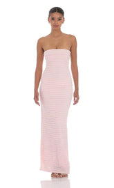 Strapless Ruffle Maxi Dress In Pink