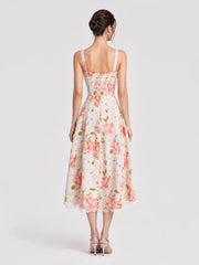 Floral Corset Lace Trim Midi Dress