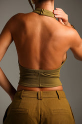 Sheveta Form-Ribbed High Neck Top - Olive