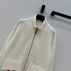 HM 25S Zipped Jacket H Leather Pockets in White Cashmere