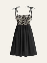 Embroidered Midi Dress With Tie-Up Straps