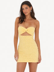 Textured Floral Cutout Dress In Yellow