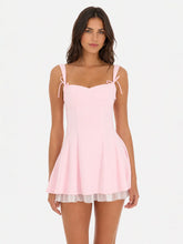 Bow Strap Shimmer Ruffle Dress In Pink