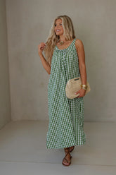 June Midi Dress-Green/White