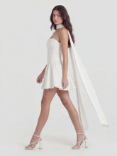 Ribbon Strapless Corset Mini Dress With Scarf Detail