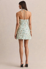 Brianna | Mint Floral Embellished Square-Neck Mini Dress