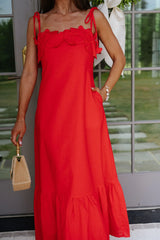 Hanna Embellished Midi Dress-Red