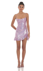 Sequin Ruffled Slit Dress In Lavender