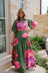 Kaley Floral Maxi Dress-Olive