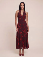 Halter V-Neck Drop Waist Georgette Midi Dress