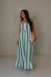 Maria Stripe Maxi Dress-Green