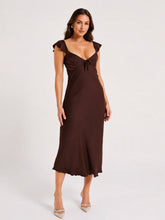 Chantal Short Sleeve Satin Midi Dress - Dark Chocolate