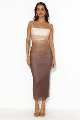 Ombra Mesh Midi Dress Brown